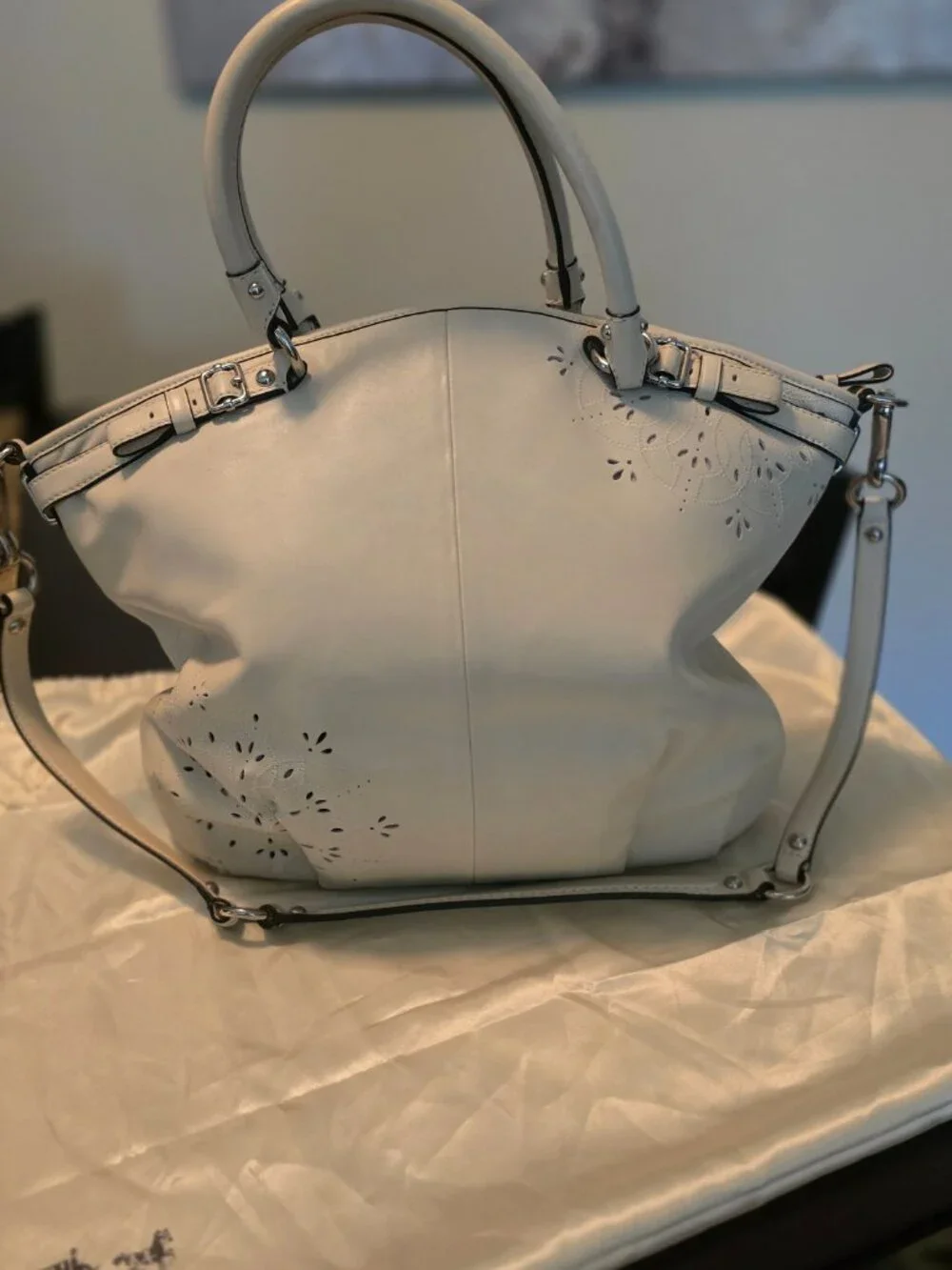Leather Coach laser-cut large satchel